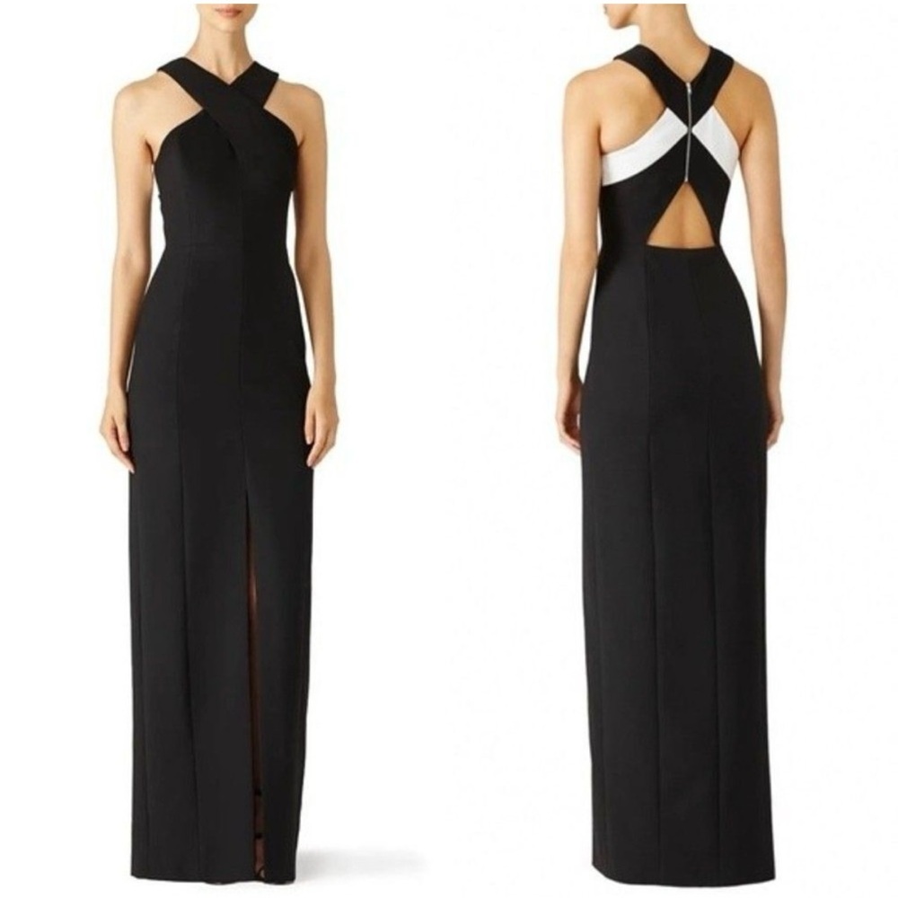 Elizabeth and James Crossover Halter Neck Open Back Black Mila Gown